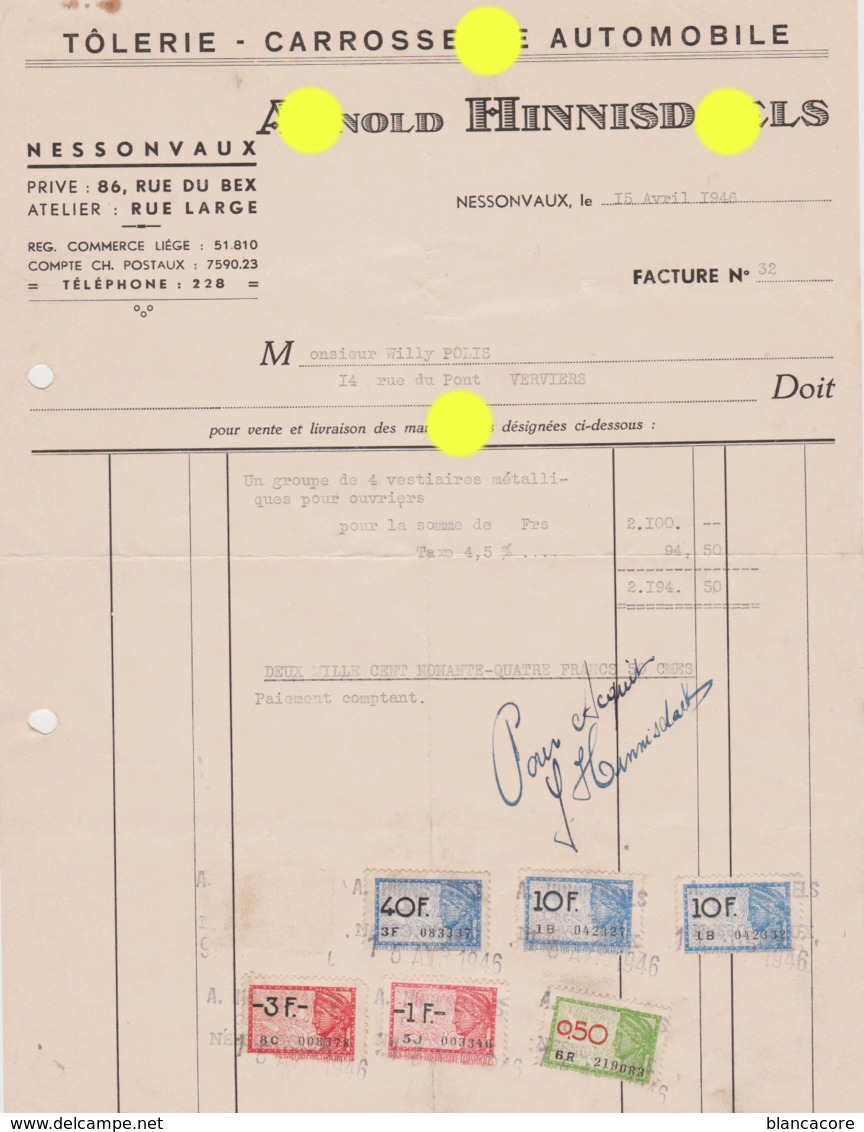 NESSONVAUX 1946 Tôlerie Carrosserie Automobile ARNOLD HINNISDAELS - Automobile