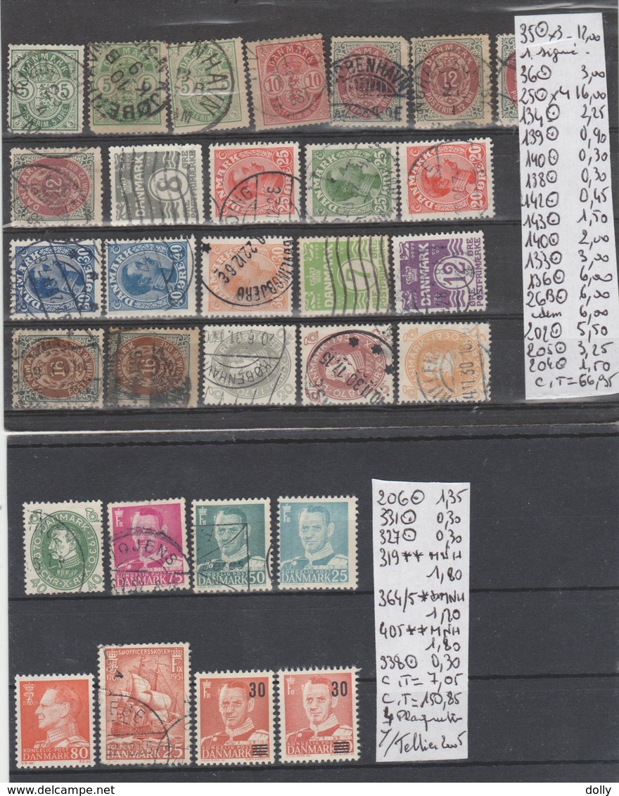 TIMBRES DU DANEMARK  NEUF **MNH / OLITEREES  1875-82-1913 Nr VOIR SUR PAPIER AVEC TIMBRES  COTE 150.85  € - Ungebraucht