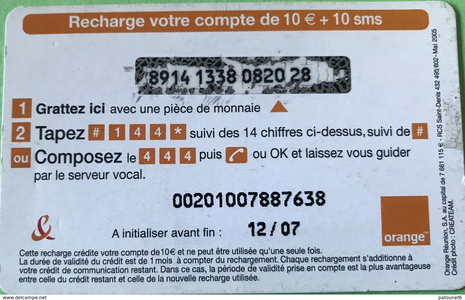 REUNION - Recharge Orange 10euros + 10 SMS - Tam-Tam - Reunion