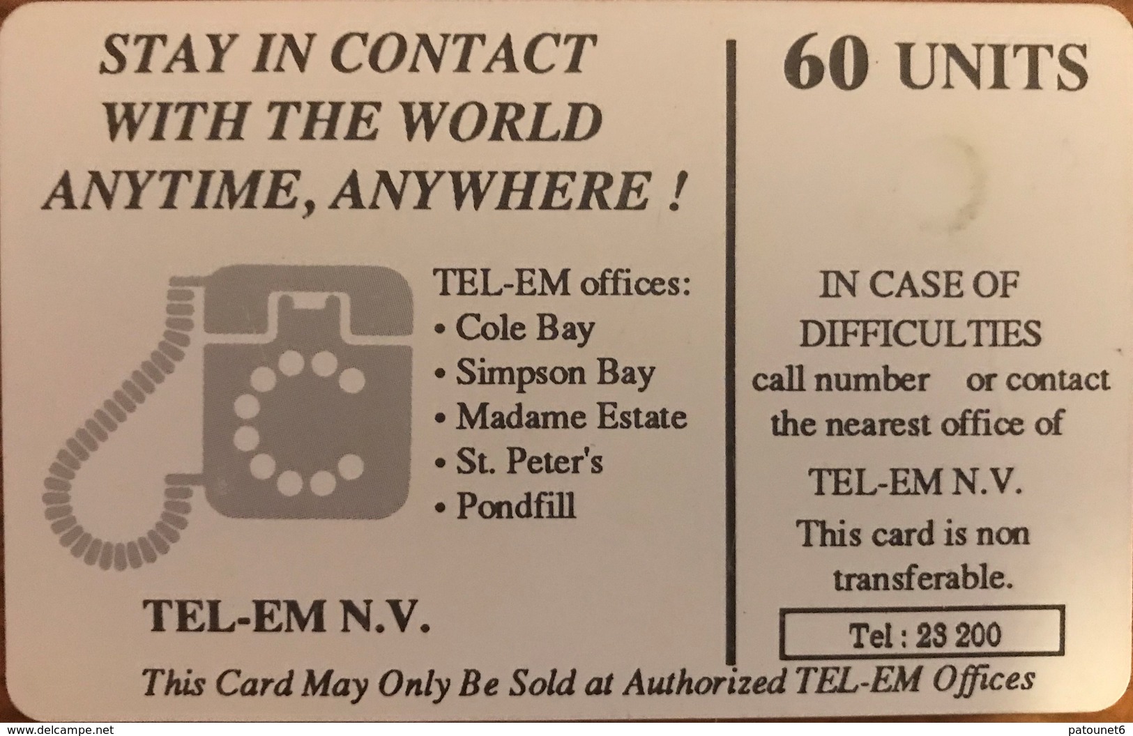 ANTILLES NEERLANDAISES - TEL-EM N.V. - Globe  -  First Issue  - 60 Units - Antilles (Netherlands)