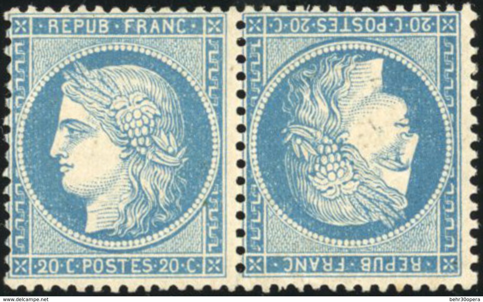 * N°37c - 20c. Bleu. Paire Tête-Bêche. SUP. - 1870 Assedio Di Parigi