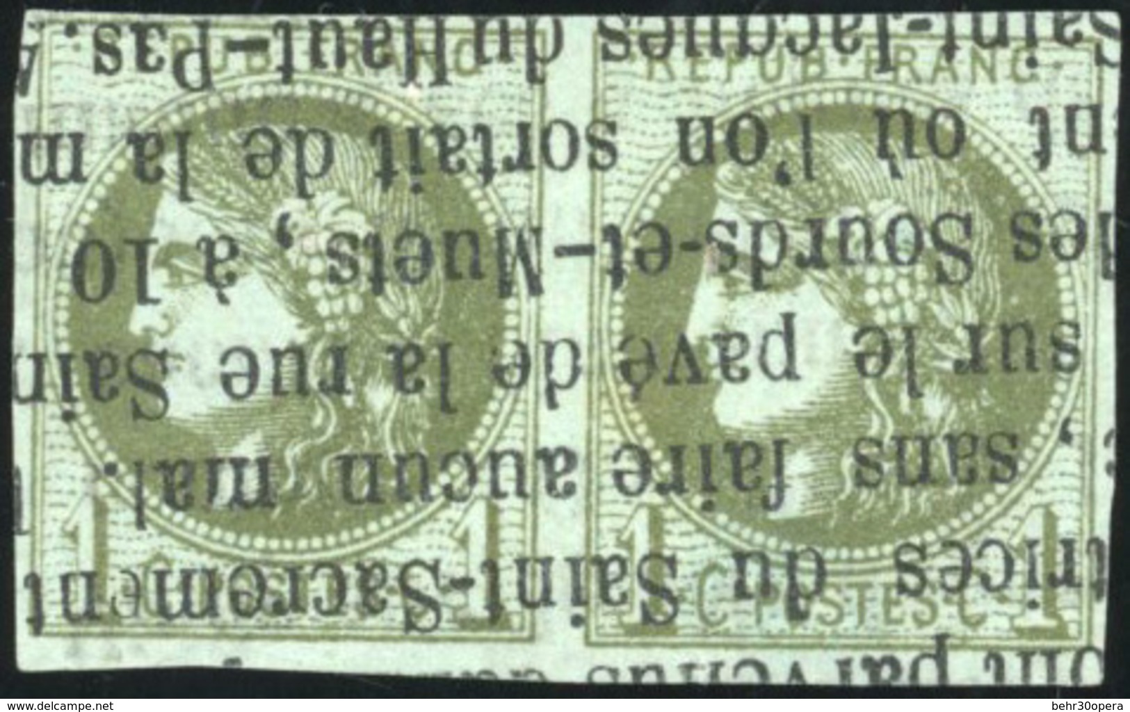 O N°39A - Paire Du 1c. Olive. Report 1. Obl. Journal. Marges Intactes. TB. - 1870 Emissione Di Bordeaux