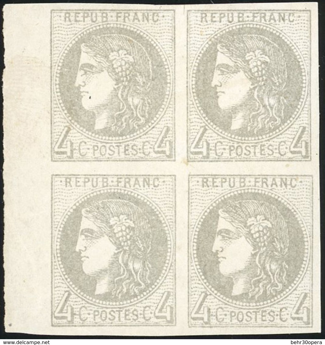 (*) N°41B - 4c. Gris. Bloc De 4. BdeF. Reste De Papier Au Verso. B. - 1870 Emissione Di Bordeaux