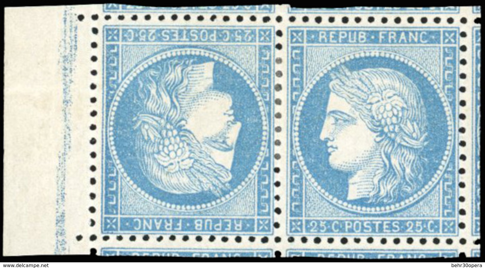 * N°60Ab - 25c. Bleu. Type I. Paire Tête-Bêche Avec Tous Les Voisins. Qualité Exceptionnelle. BdeF. TB. - 1871-1875 Ceres