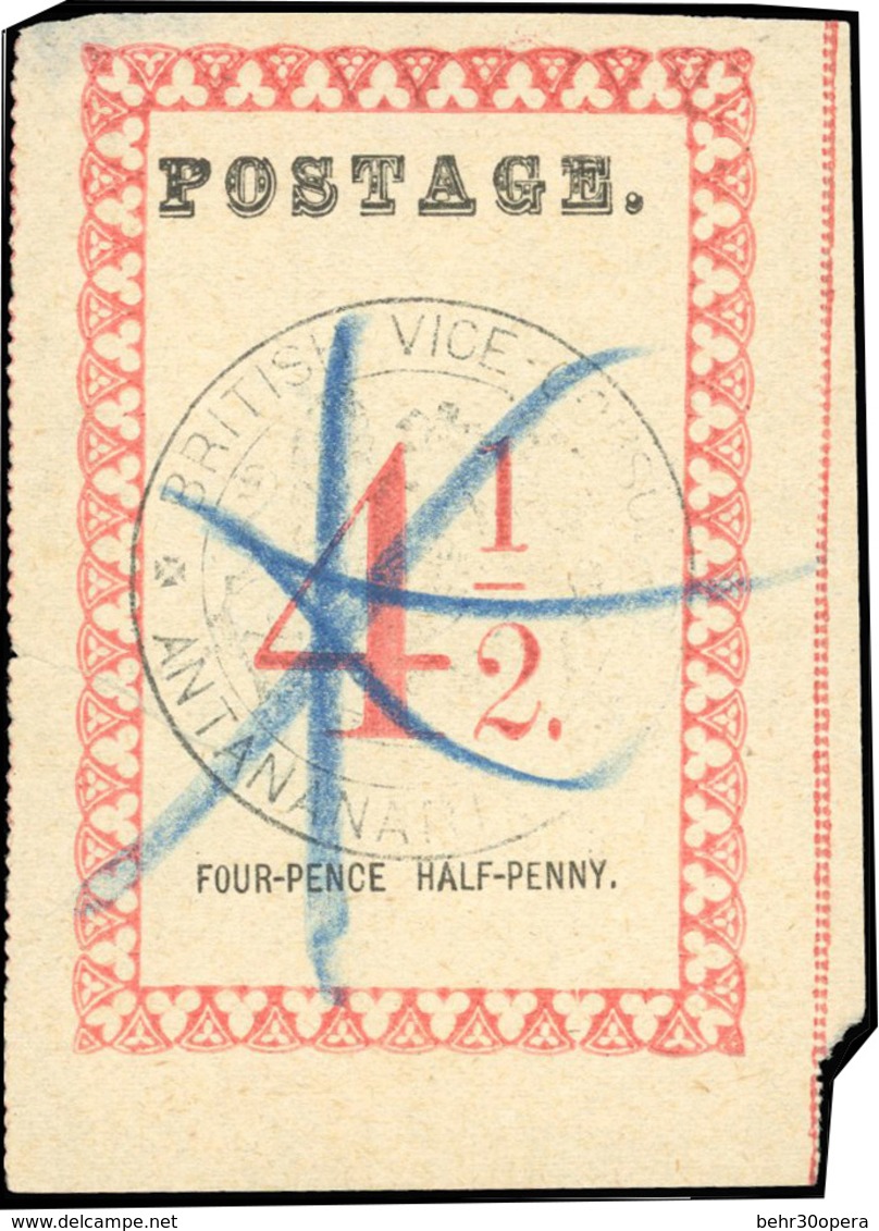 O N°18 - 4 1/2d. Rose. Cachet ''BRITISH VICE-CONSULATE ANTANANARIVO'' En Noir. Point Après ''POSTAGE'' Et ''PENNY''. Obl - Otros & Sin Clasificación