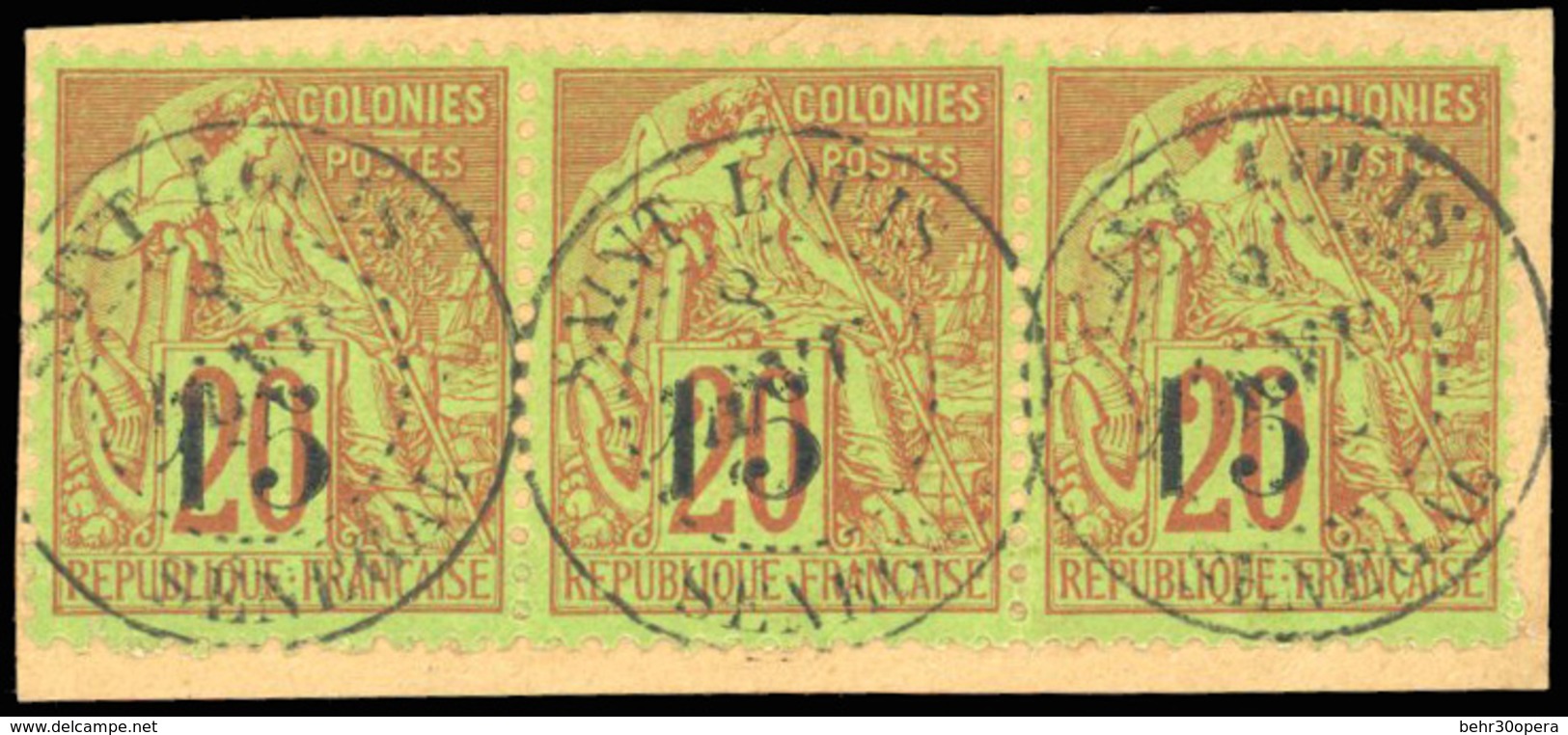 O N°5 - 15 Sur 20c. Brique Sur Vert. Type VII Dans Une Bande De 3. Obl. Sur Fragment Frappé Du Càd De SAINT LOUIS. SUP. - Otros & Sin Clasificación