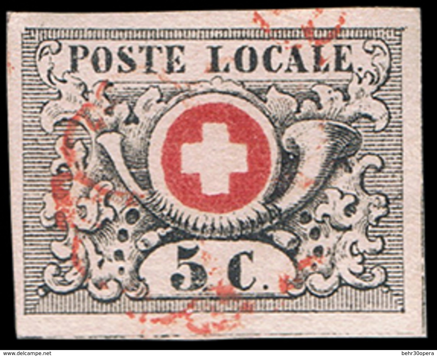 O N°6 - 5c. ''de Vaud'' Obl. Rosette Rouge De Genève AW3. Très Belle Marges (Zst#10). SUP. - Otros & Sin Clasificación