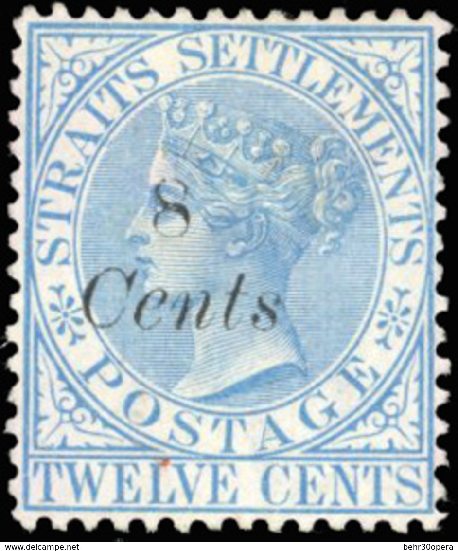 (*) N°60 - STRAITS SETTLEMENTS. 8c. Sur 12c. Bleu. (SG#62a - C.475£). SUP. - Malacca