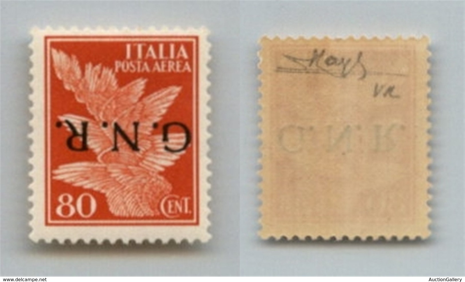 RSI - G.N.R. VERONA - 1944 - 80 Cent (120a Varietà - Aerea) Con Soprastampa Capovolta + Punto Grosso Dopo R - Gomma Inte - Other & Unclassified