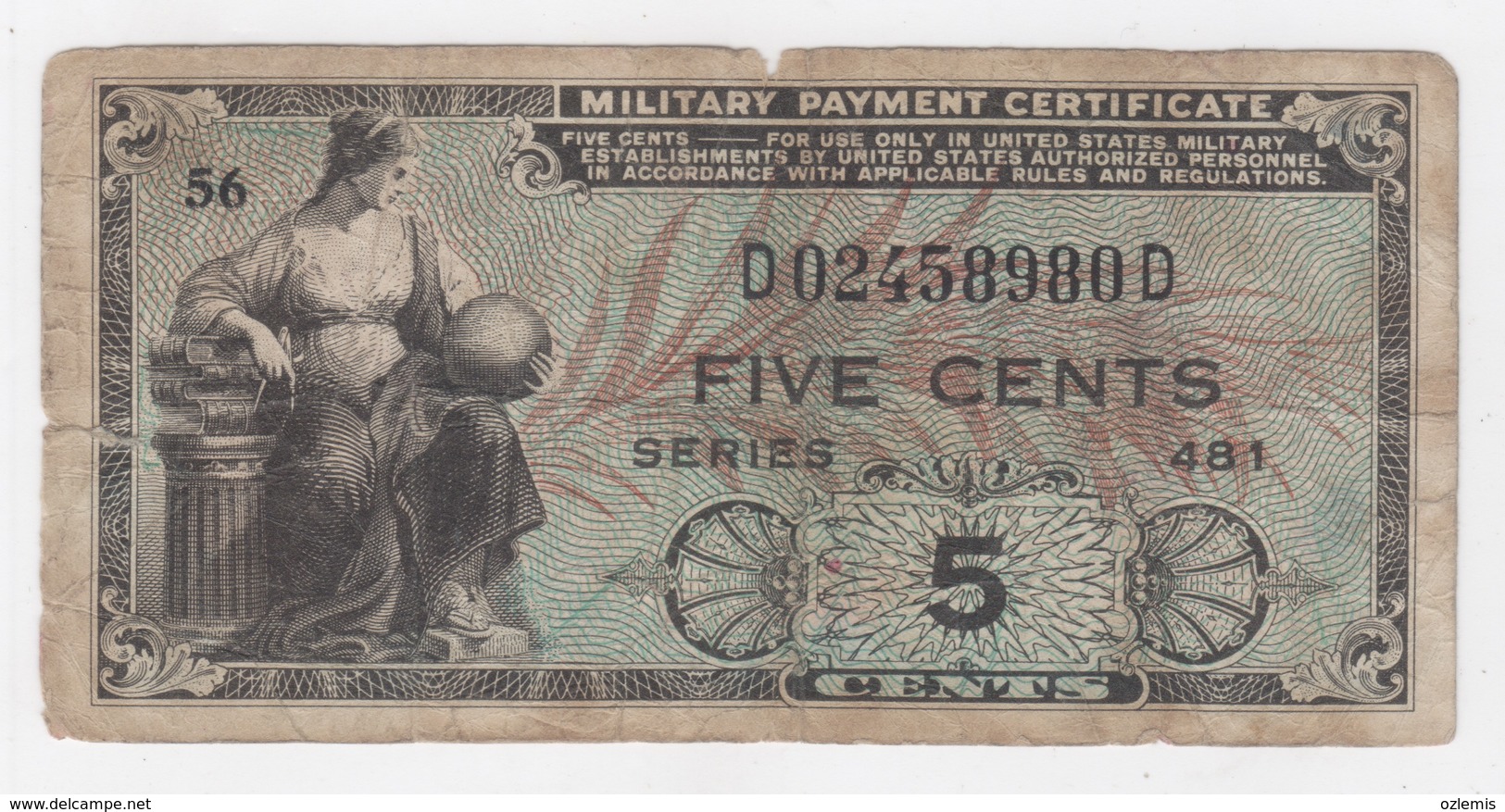 5  CENTS MILITARY PAYMENT CERTIFICATE 1951-1954 - 1951-1954 - Series 481