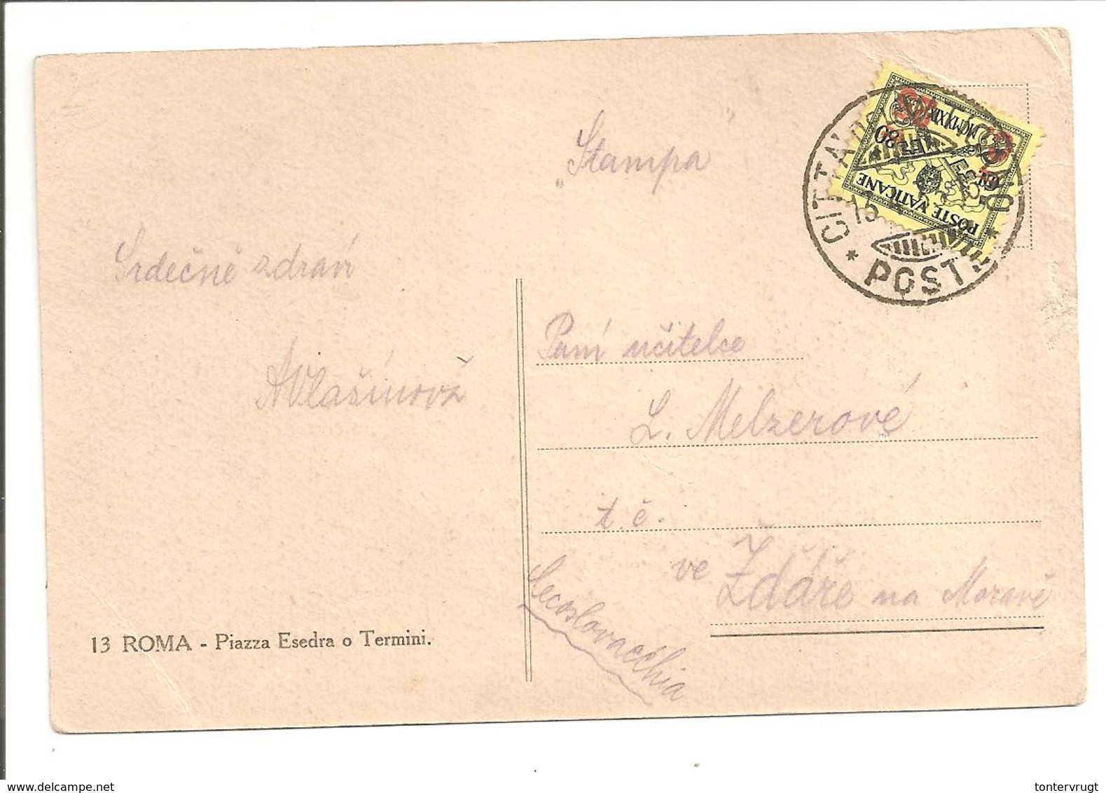 1933 Postal History Vaticane.25c/30c CP Piazza Esedra O Termini - Covers & Documents