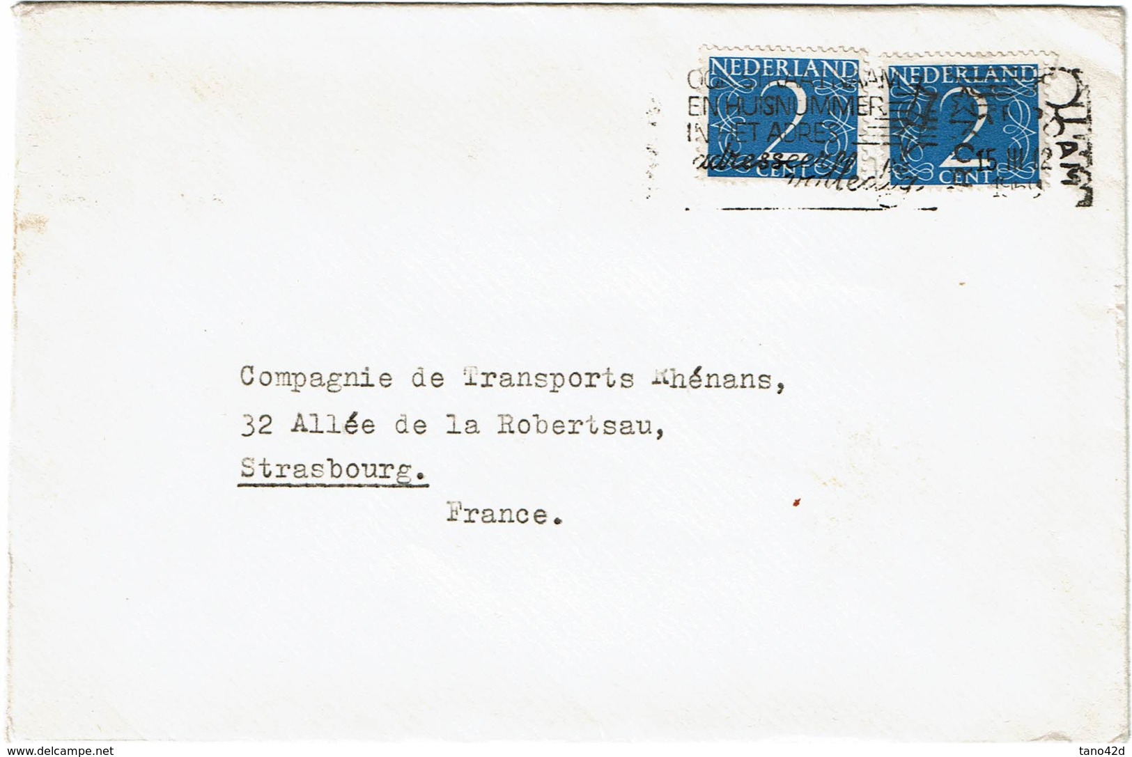 LCTN59/ALS 2 BB - PAYS BAS LETTRE A DESTINATION DE STRASBOURG - Non Classificati