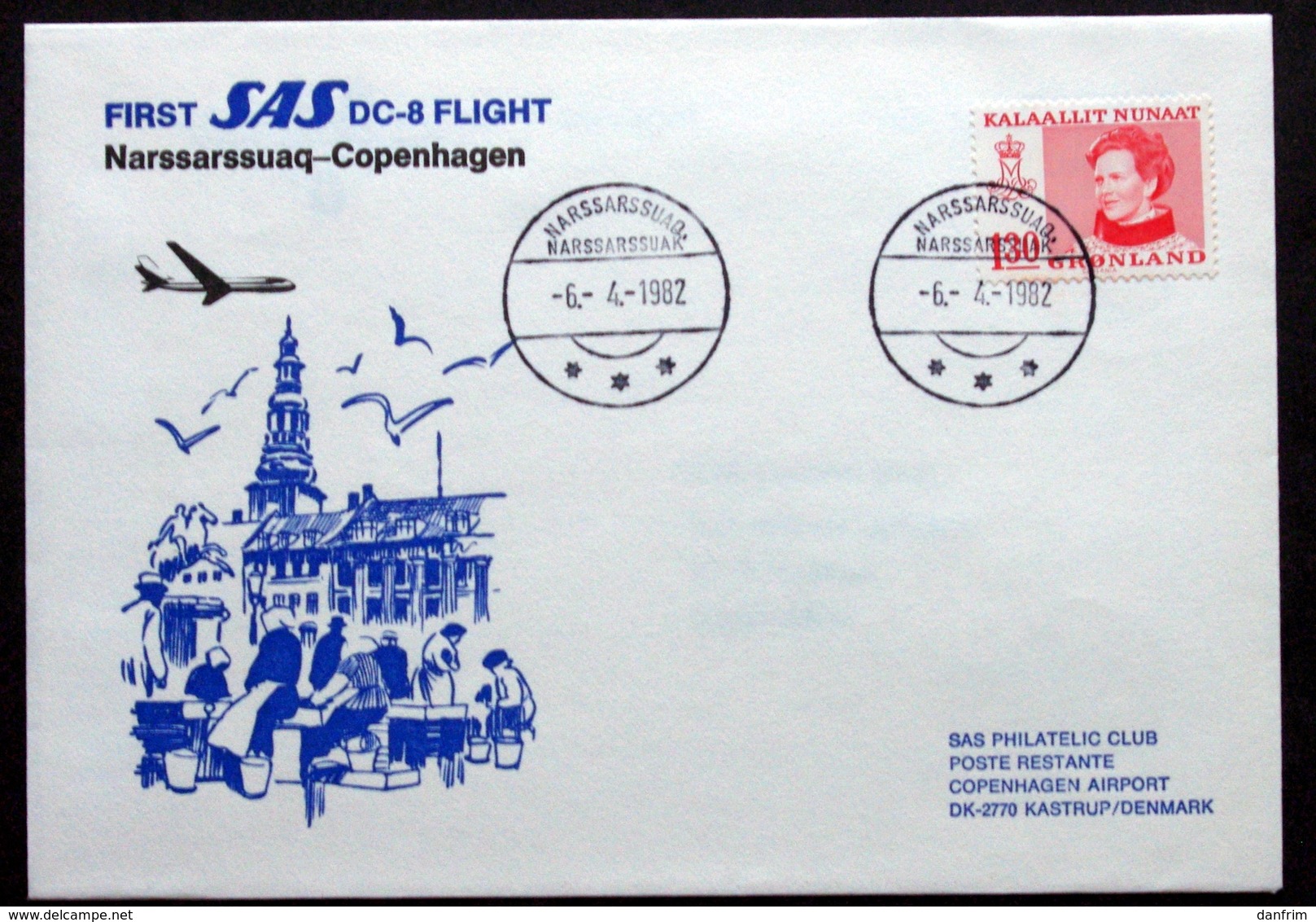 First SAS DC-8  Flight  Narssarssuaq-Copenhagen 6-4-1982 ( Lot 225 ) - Lettres & Documents