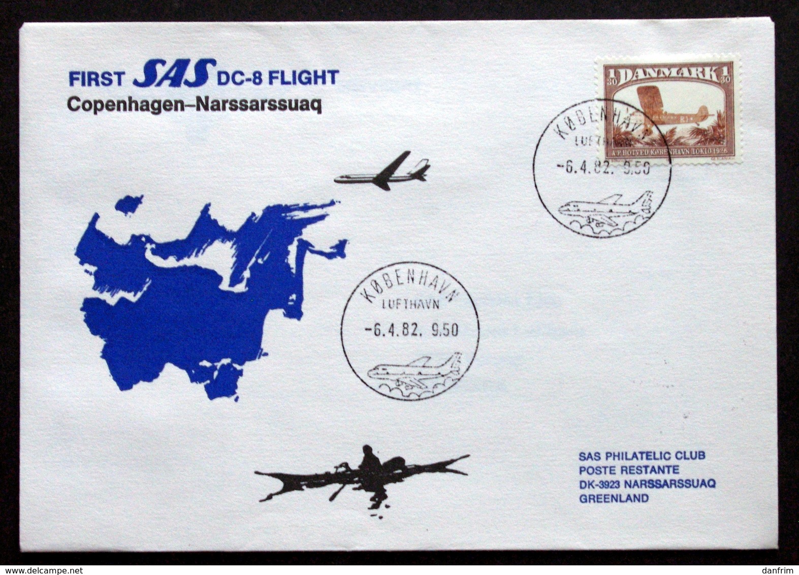 First SAS DC-8  Flight   Copenhagen /  Narssarssuaq  6-4-1982 ( Lot 225 ) - Lettres & Documents