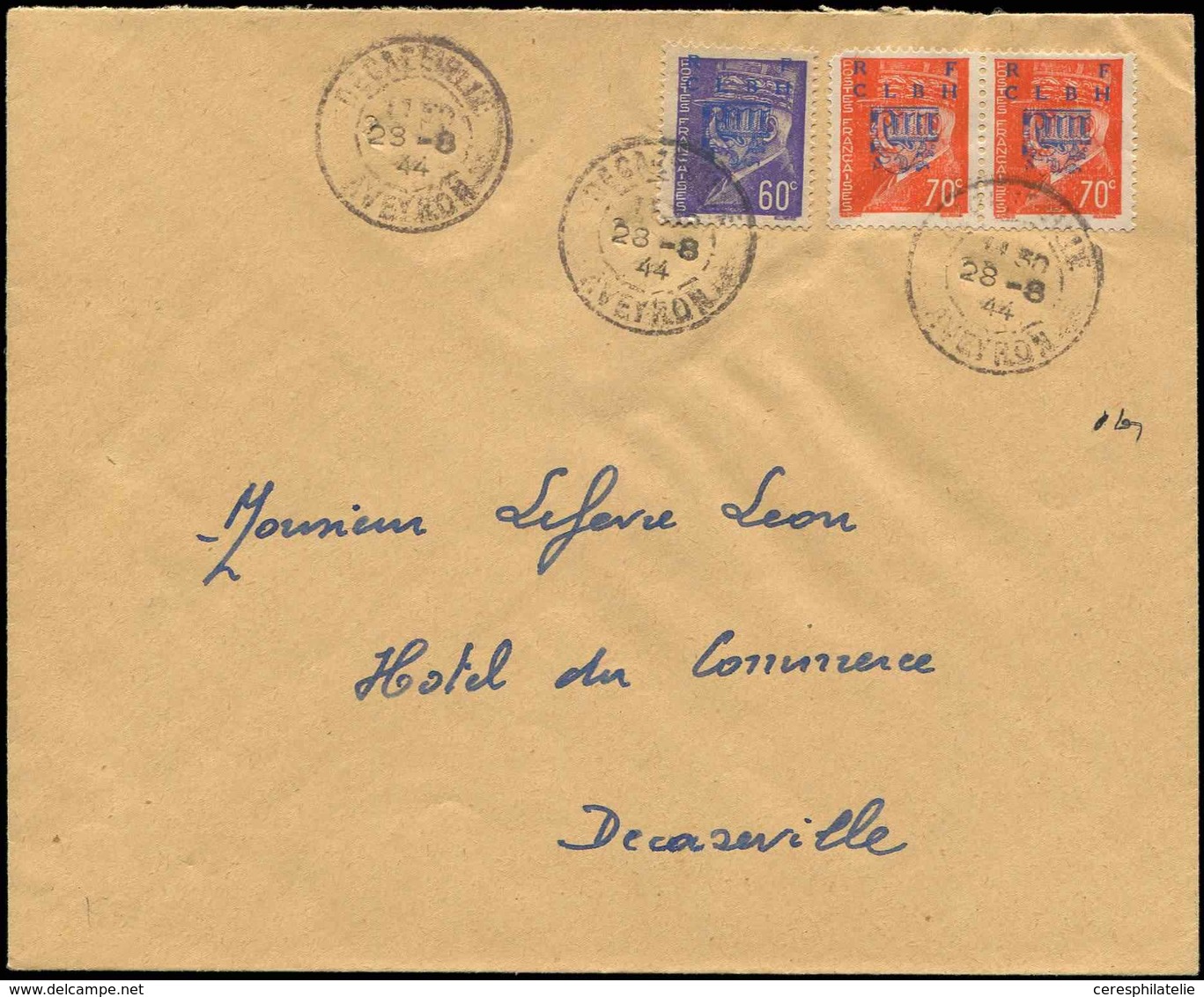 Let TIMBRES DE LIBERATION - DECAZEVILLE 2 Et 3 PAIRE, 60c. Et 70c. Obl. Càd DECAZEVILLE 28/8/44 S. Env., TB, Signé Mayer - Befreiung