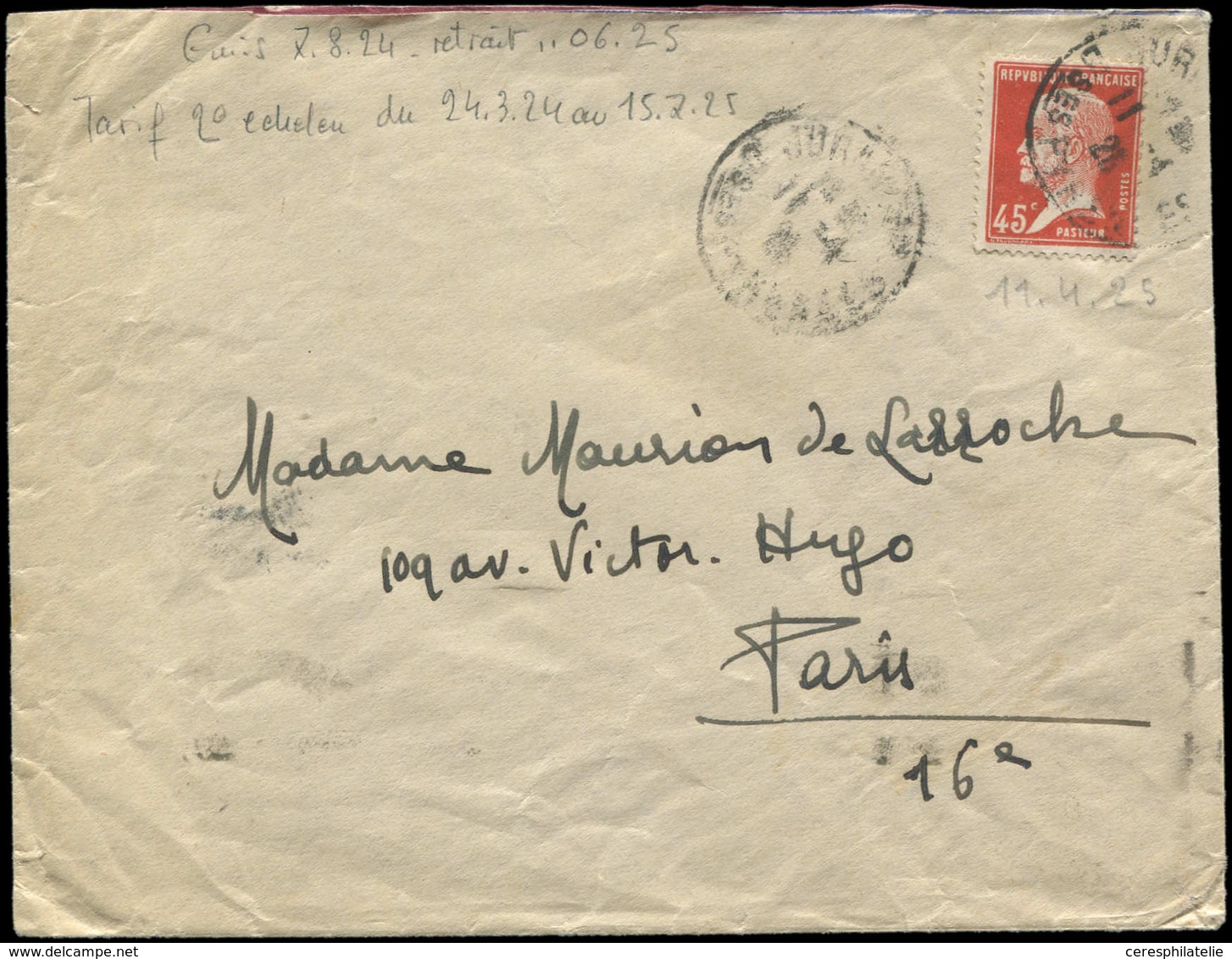 Let LETTRES DU XXe SIECLE - N°175 S. Env. Du 11/4/24, TB - Covers & Documents