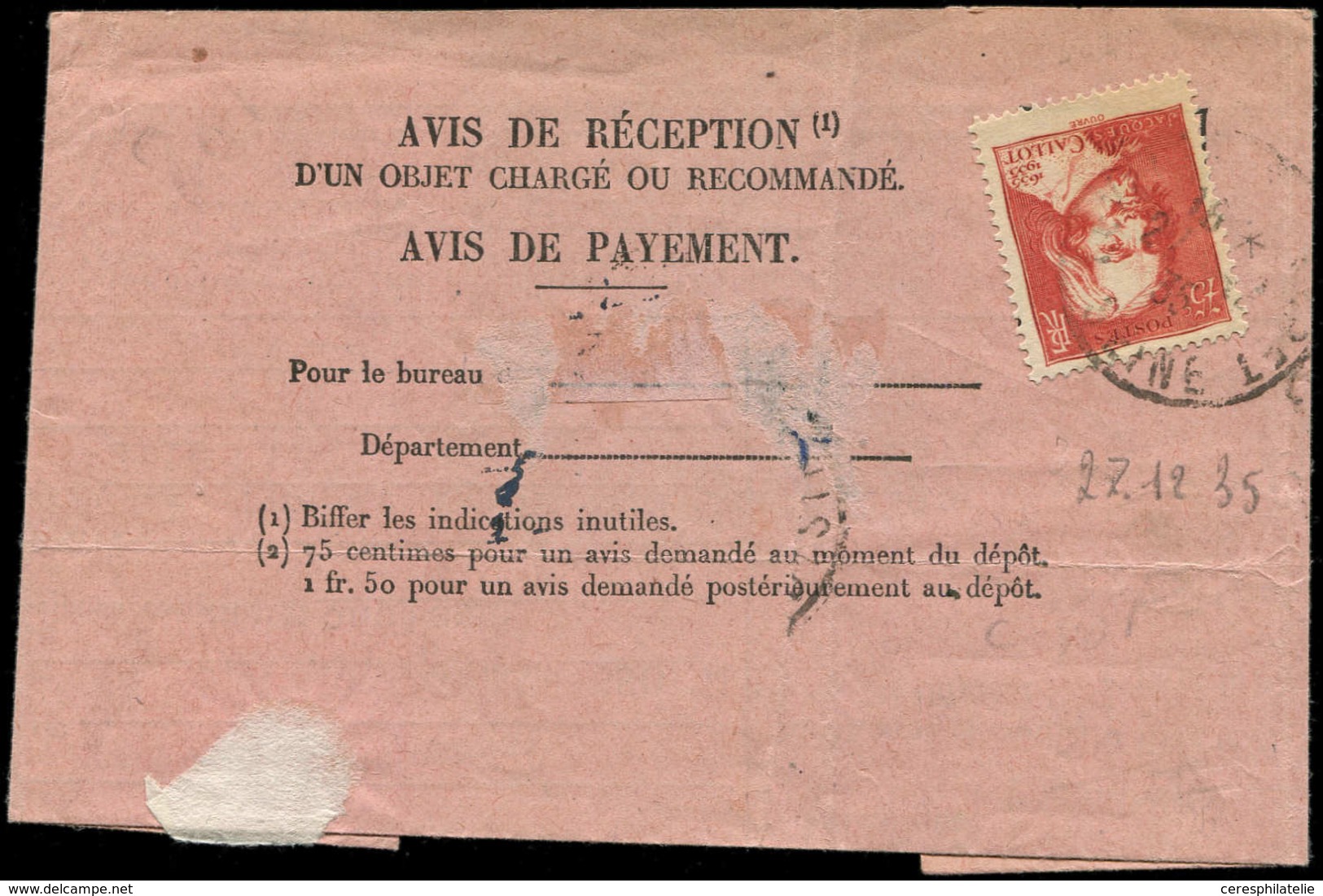 Let LETTRES DU XXe SIECLE - N°306 2 AR D'un Objet Rec., TB - Covers & Documents