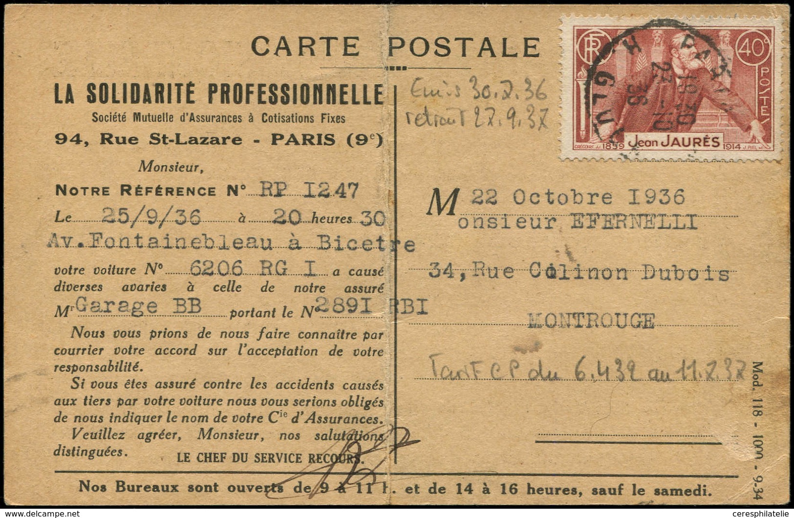 Let LETTRES DU XXe SIECLE - N°318 23/10/36, Imprimé Et Assimilé, TB - Covers & Documents