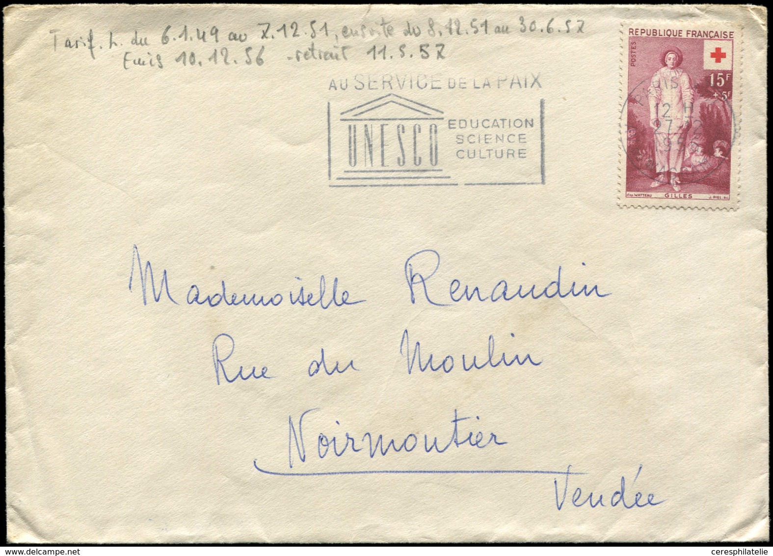 Let LETTRES DU XXe SIECLE - N°1090 Obl. Càd Paris 27/12/56 S. Env. Ordinaire, TB - Covers & Documents