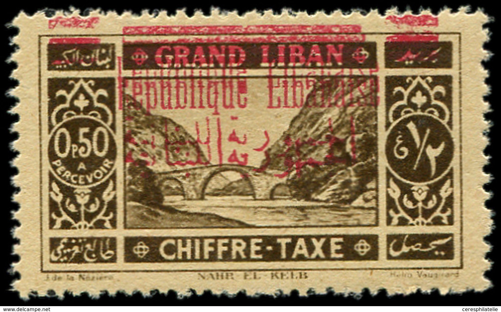 ** GRAND LIBAN Taxe 26 : 0p50 Brun Sur Jaune, DOUBLE Surcharge, Non Répertorié, TB - Other & Unclassified