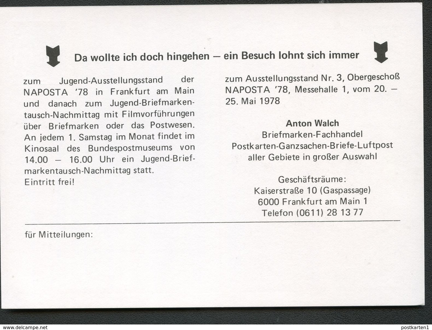 Bund PP100 D2/012 NAPOSTA FRANKFURT 1978 - Privatpostkarten - Ungebraucht