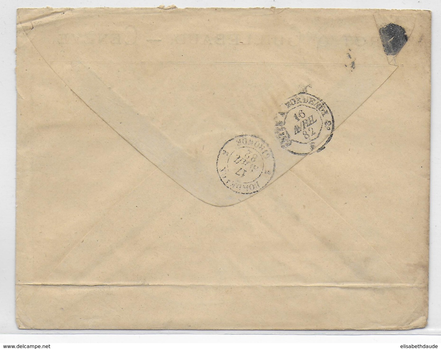 1882 - SUISSE - ZUMSTEIN 49 RARE AVEC FRAGMENTS FIL De SOIE ! Sur ENVELOPPE De GENEVE => BORDEAUX - Briefe U. Dokumente