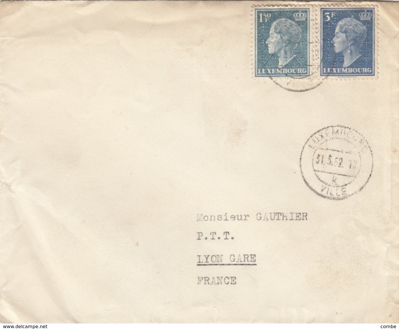 LETTRE. LUXEMBOURG. 31 5 52. POUR LYON - 1940-1944 Occupation Allemande