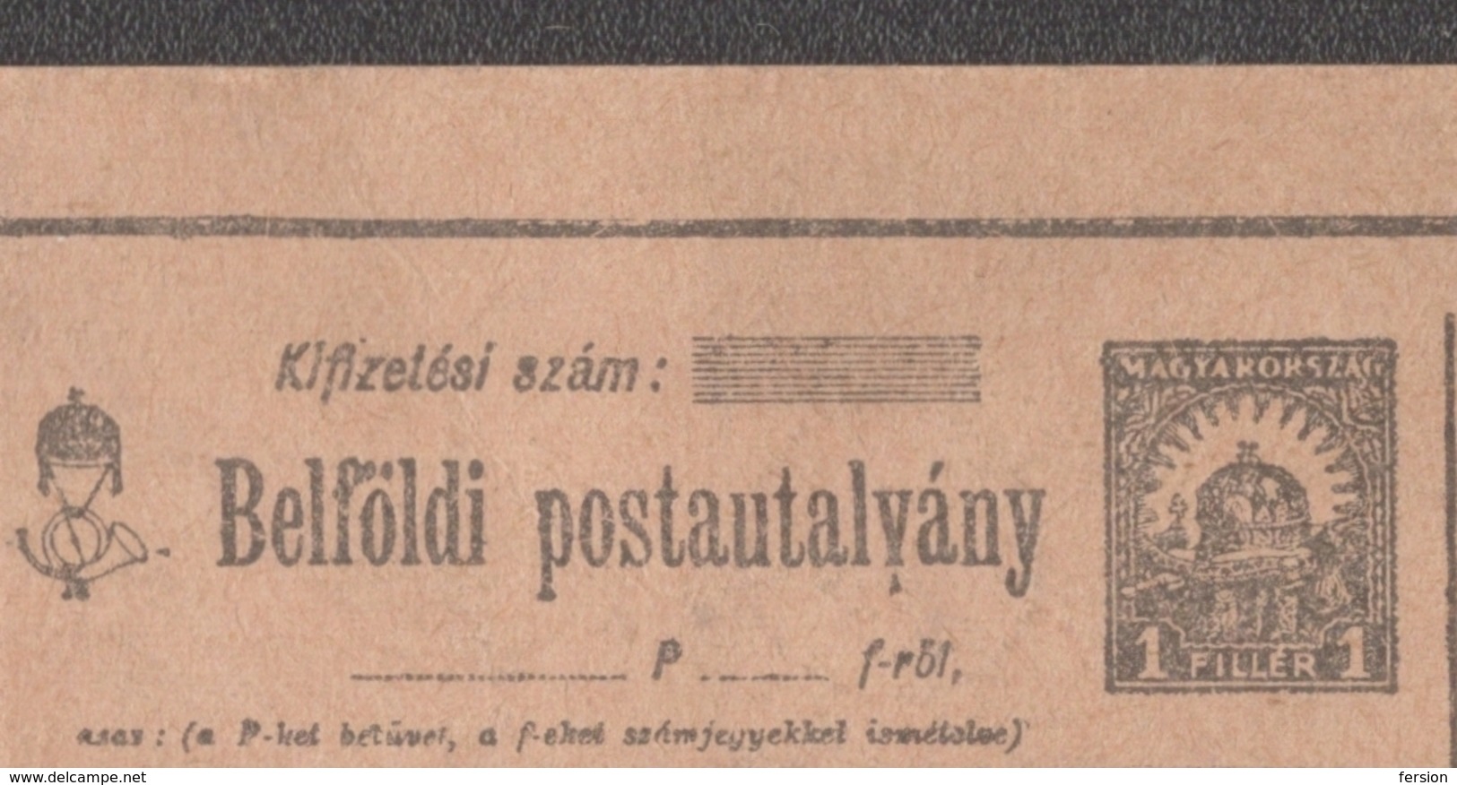 Post Office - CHILDREN POST OFFICE / MONEY Order FORM - Inland / HUNGARY 1930's - Parcel Post Postal Stationery - Pacchi Postali