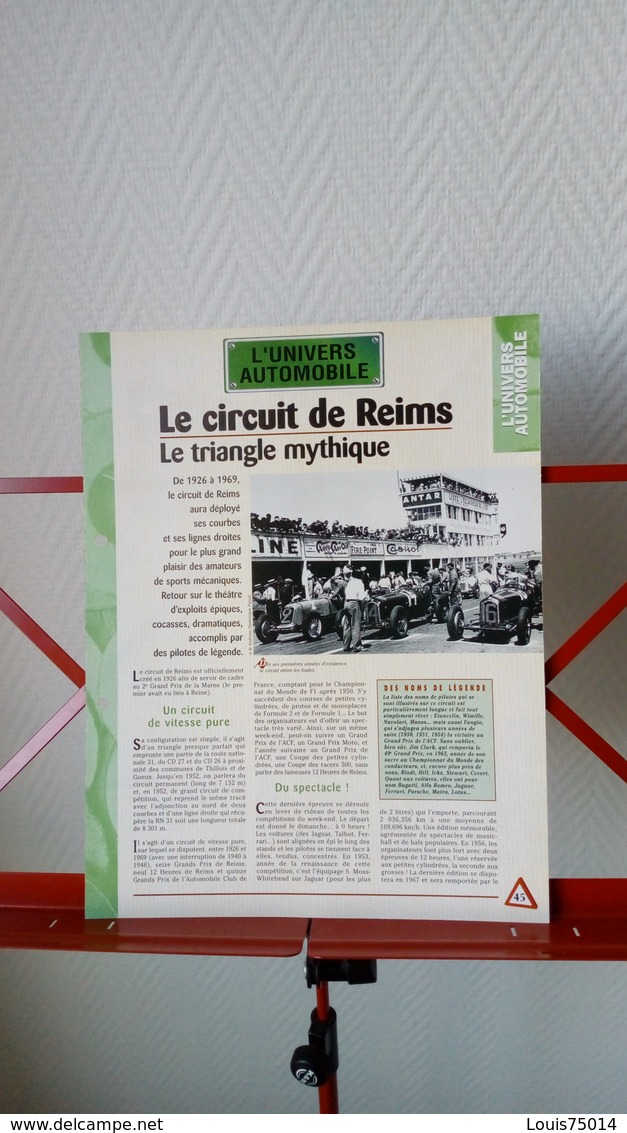 Fiche Univers Automobile - Le Circuit De Reims - Andere & Zonder Classificatie