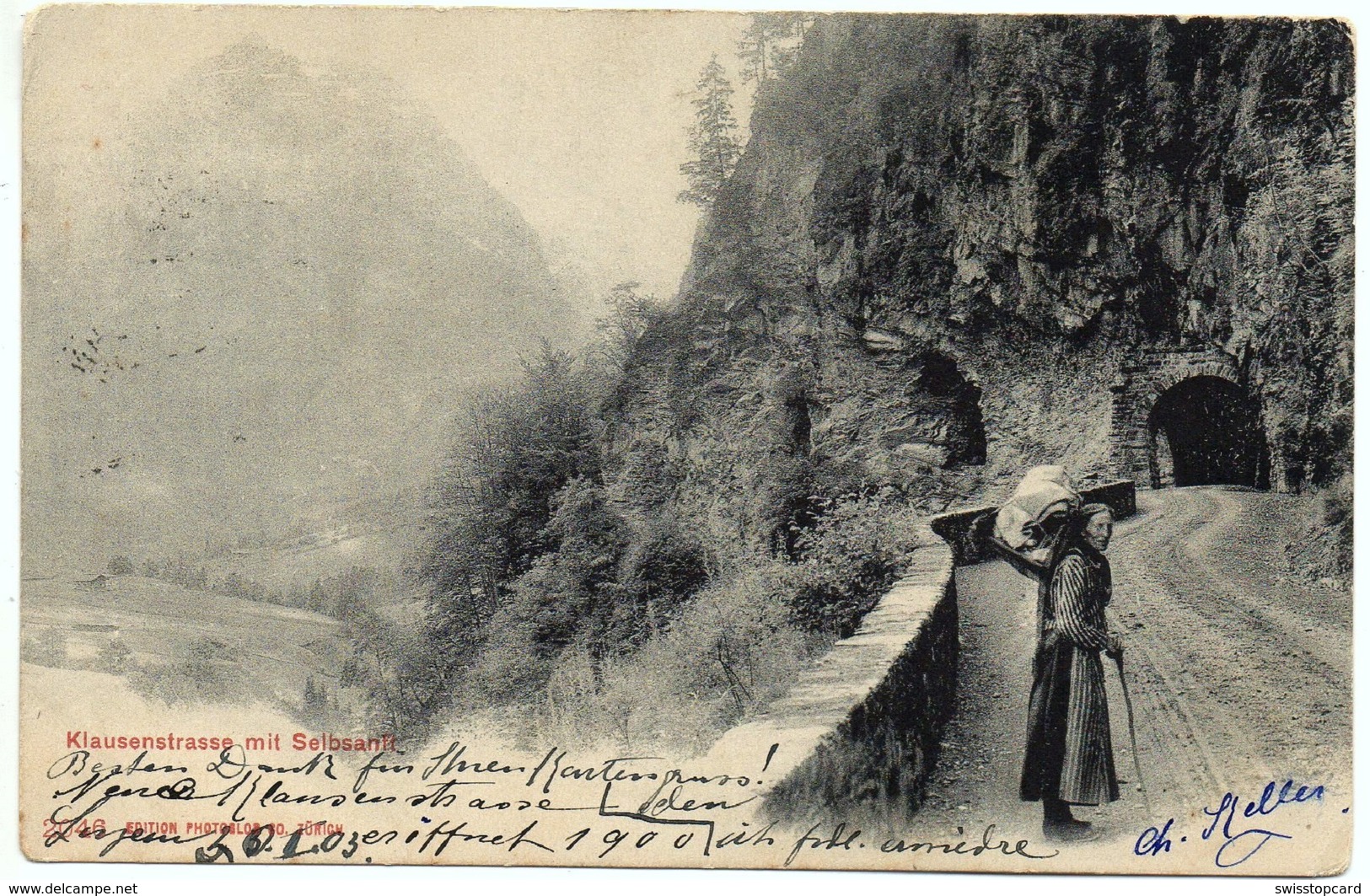LINTHAL Klausenstrasse Mit Selbsanft Frau Mit Rückentrage Gel. 1903 V. Luzern N. Düsseldorf - Linthal