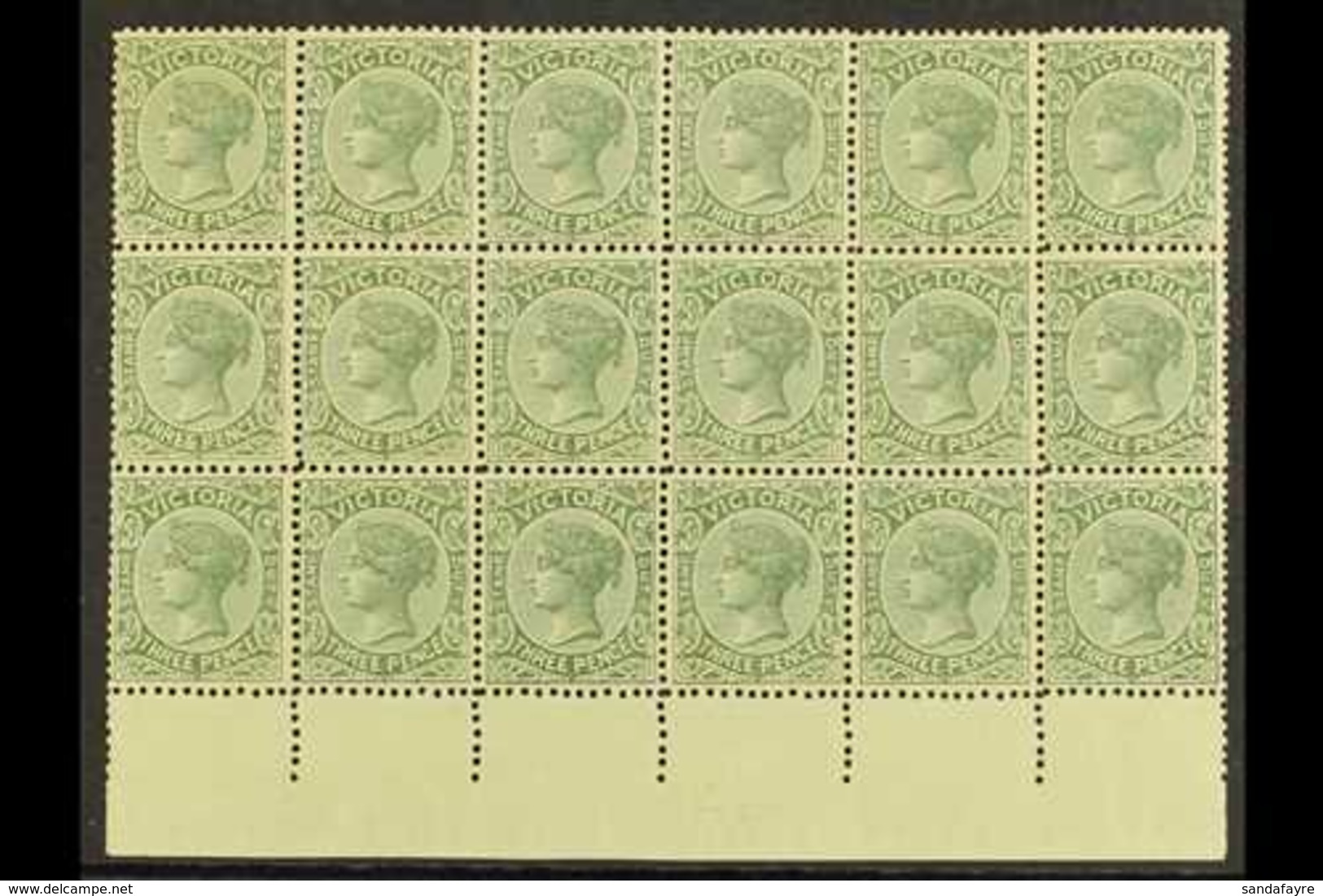 VICTORIA 1899-1901 3d Slate-green, SG 362, Never Hinged Mint Marginal BLOCK Of 18 (6x3), Darkish Gum But Very Pleasing A - Altri & Non Classificati