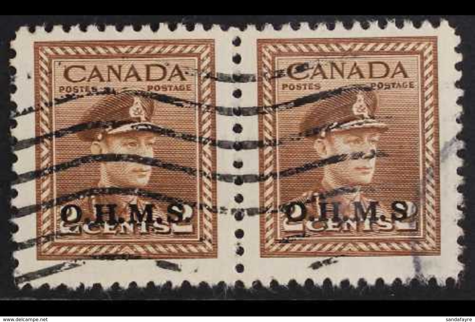 OFFICIALS 1949 2c Brown "O.H.M.S." Overprint With MISSING STOP AFTER 'S' Variety, SG O163, Used In Horizontal PAIR With  - Autres & Non Classés