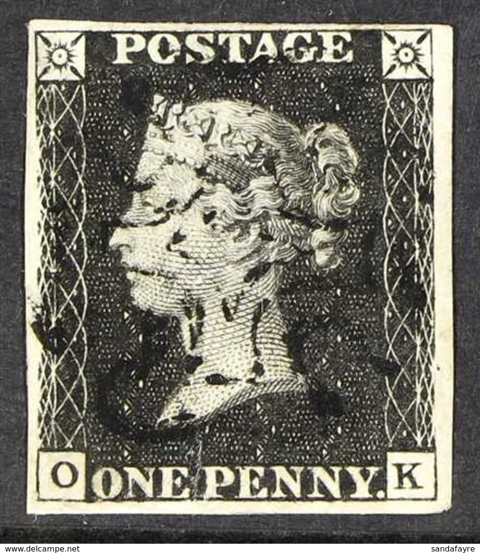 1840 1d Black 'OK' Plate 5, SG 2, Used With 4 Margins And Complete Upright Lightly- Struck Black MC Cancellation, A Beau - Non Classificati