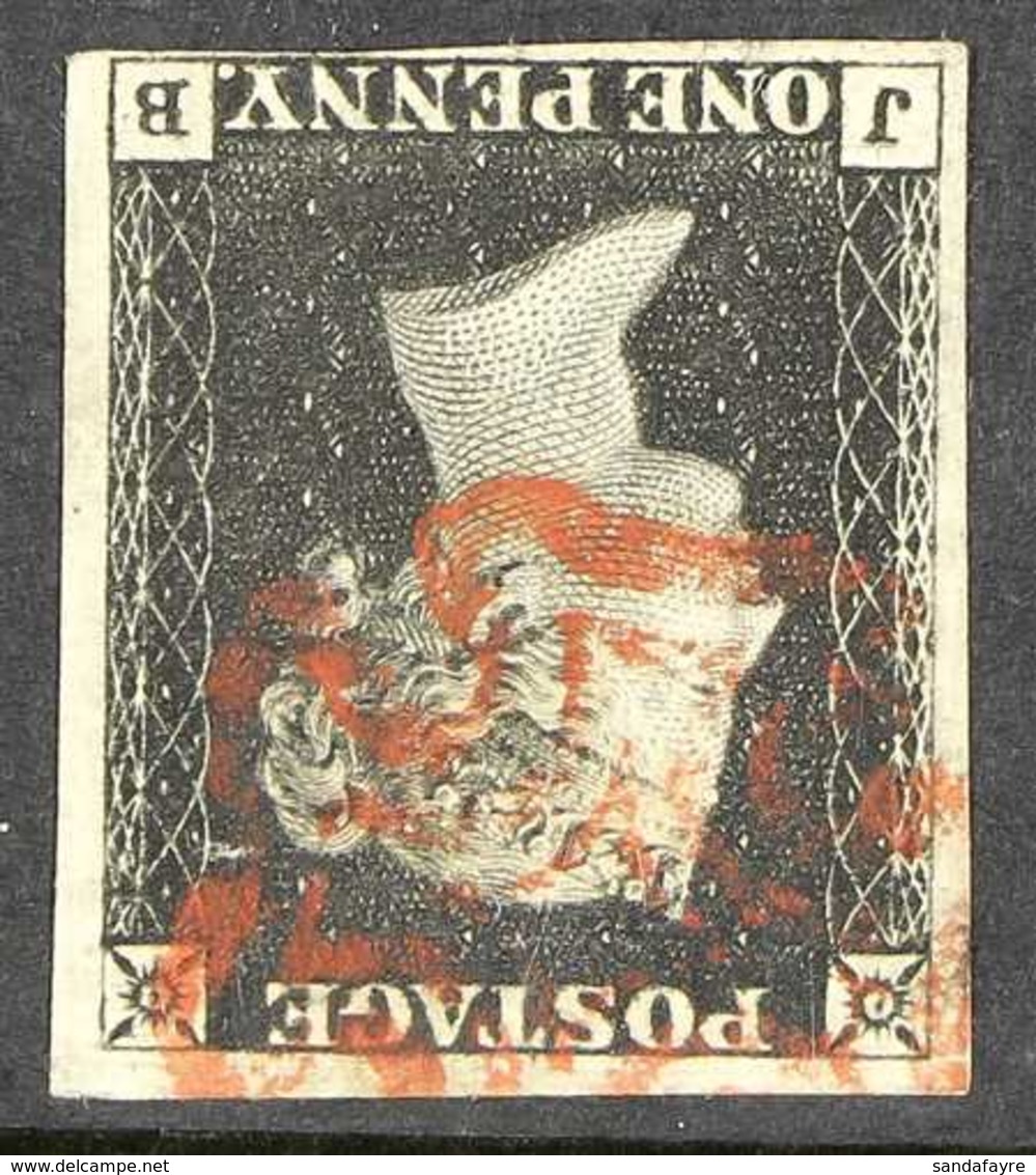 1840 1d Black 'J - B,' Plate 1b, Showing The Variety "WATERMARK INVERTED", SG 2Wi,  Fine Used With Clear To Large Margin - Non Classificati