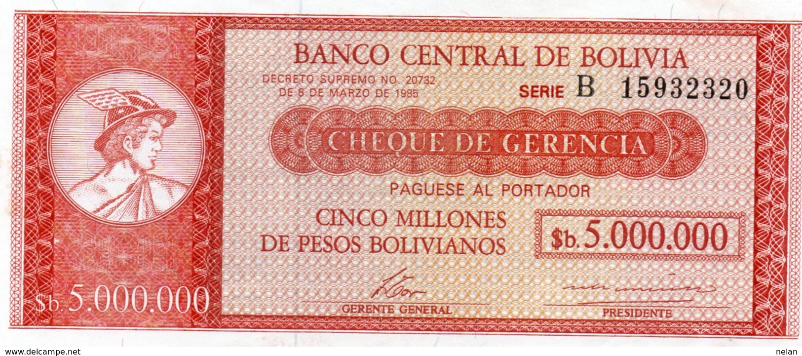 BOLIVIA 5000000 PESOS BOLIVIANOS 1985 P-192A  UNC - Bolivie