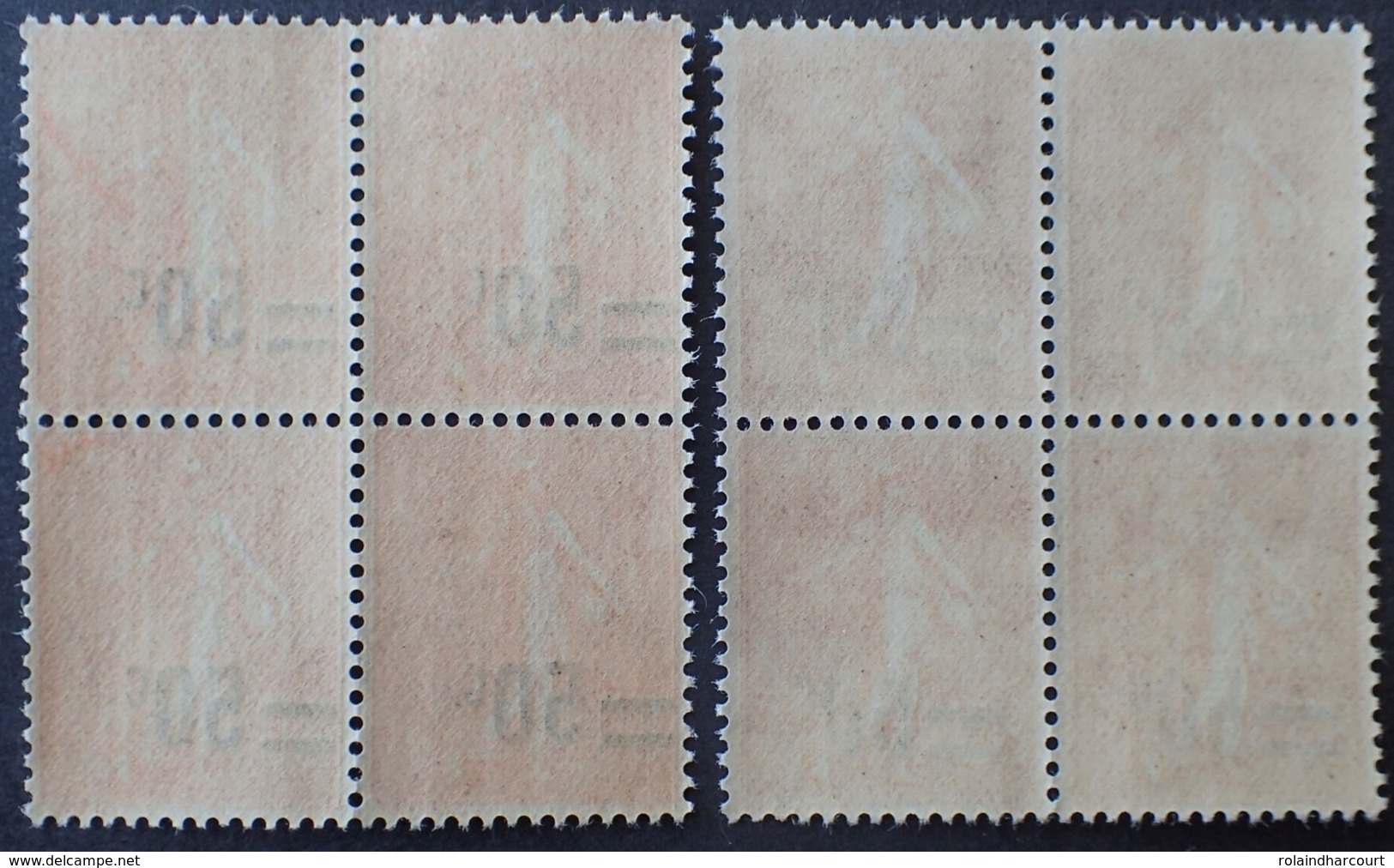 R1615/1797 - 1926/1927 - TYPE SEMEUSE FOND LIGNE - BLOCS LUXES NEUFS** N°220 + 221 Avec VARIETE ➤➤➤ Surcharges Déplacées - Briefe U. Dokumente