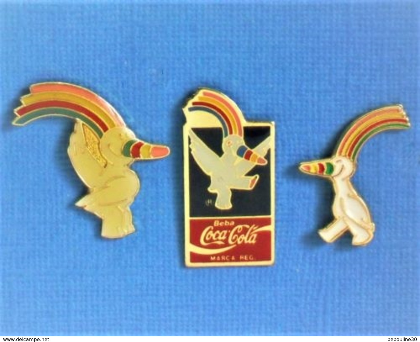 3 PIN'S //  ** COCA COLA / CURRO  MASCOTTE SEVILLA '92 EXPO UNIVERSELLE SÉVILLE ** . (®© S.E.©Expo'92 Bertoni Milano) - Coca-Cola