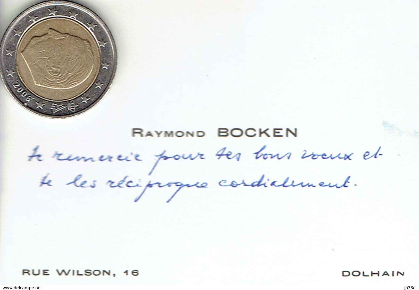 Carte De Visite Autographe De Raymond Bocken, Rue Wilson, Dolhain (vers 1965) - Tarjetas De Visita