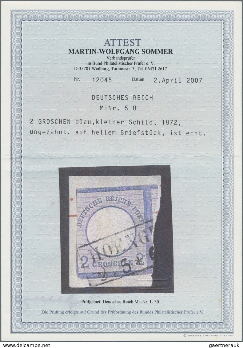 Deutsches Reich - Brustschild: 1872, 2 Gr. Grauultramarin Kleiner Schild UNGEZÄHNT, Entwertet Mit Zw - Ongebruikt