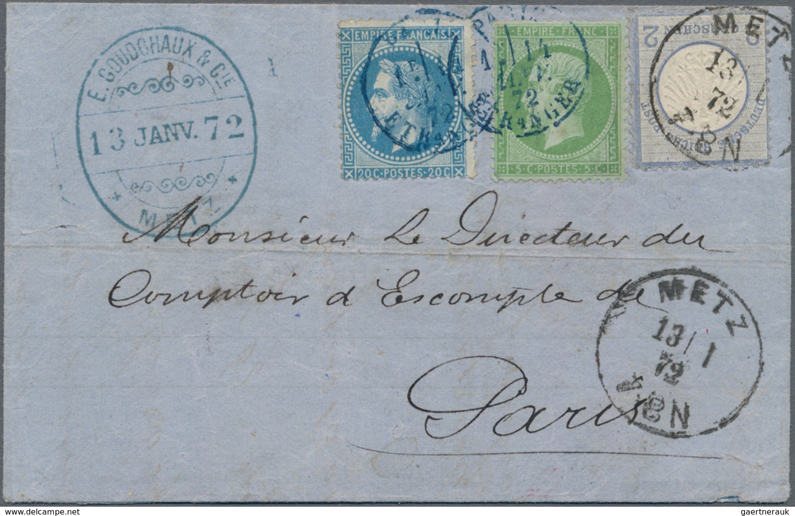 Deutsches Reich - Brustschild: 1872, Kleiner Schild 2 Gr. Blau Und Frankreich Mit Napoleon 5 C Grün - Ongebruikt