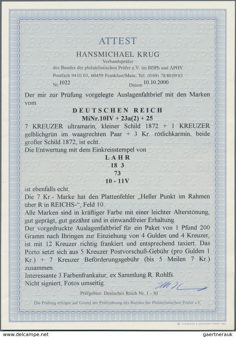 Deutsches Reich - Brustschild: 1873, Kleiner Schild 7 Kr. Ultramarin Mit Plattenfehler IV "heller Pu - Ongebruikt