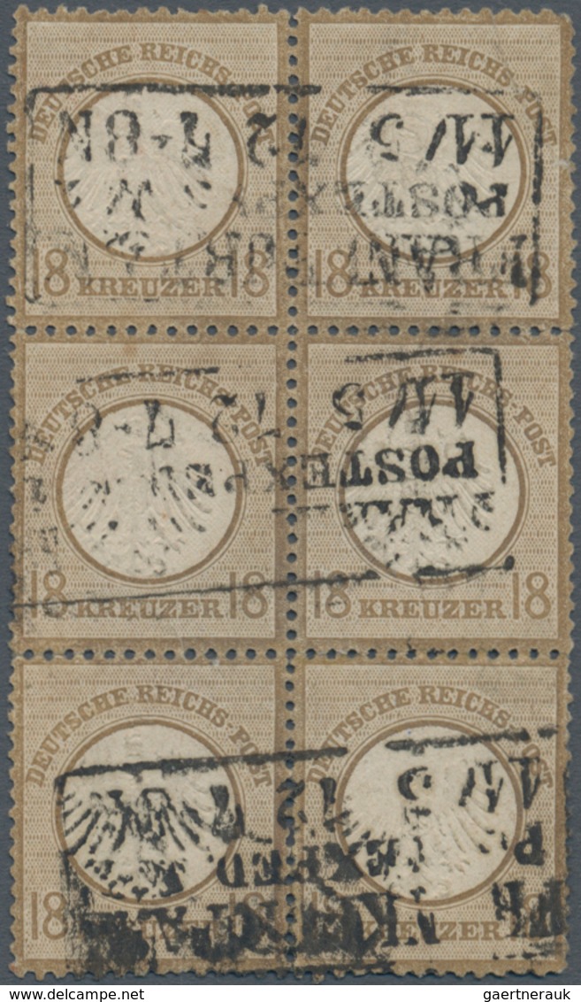 Deutsches Reich - Brustschild: 1872, Kleiner Schild 18 Kr. Graubraun Im Sechserblock(!) Mit Ra2 "FRA - Ongebruikt