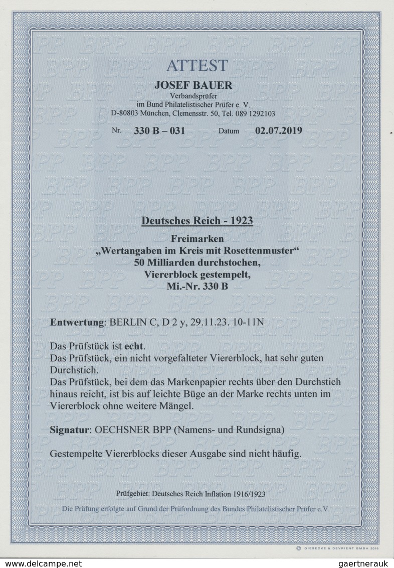 Deutsches Reich - Inflation: 1923, 50 Milliarden Rosettenmuster Durchstochen Im 4er-Block Einzeln Sa - Brieven En Documenten