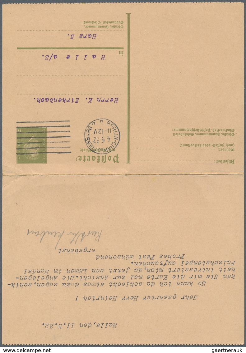 Deutsches Reich - Ganzsachen: 1932. Doppelkarte 6+6 Pf Ebert (Reichspräsidenten), Gezähnt. Beide Tei - Andere & Zonder Classificatie