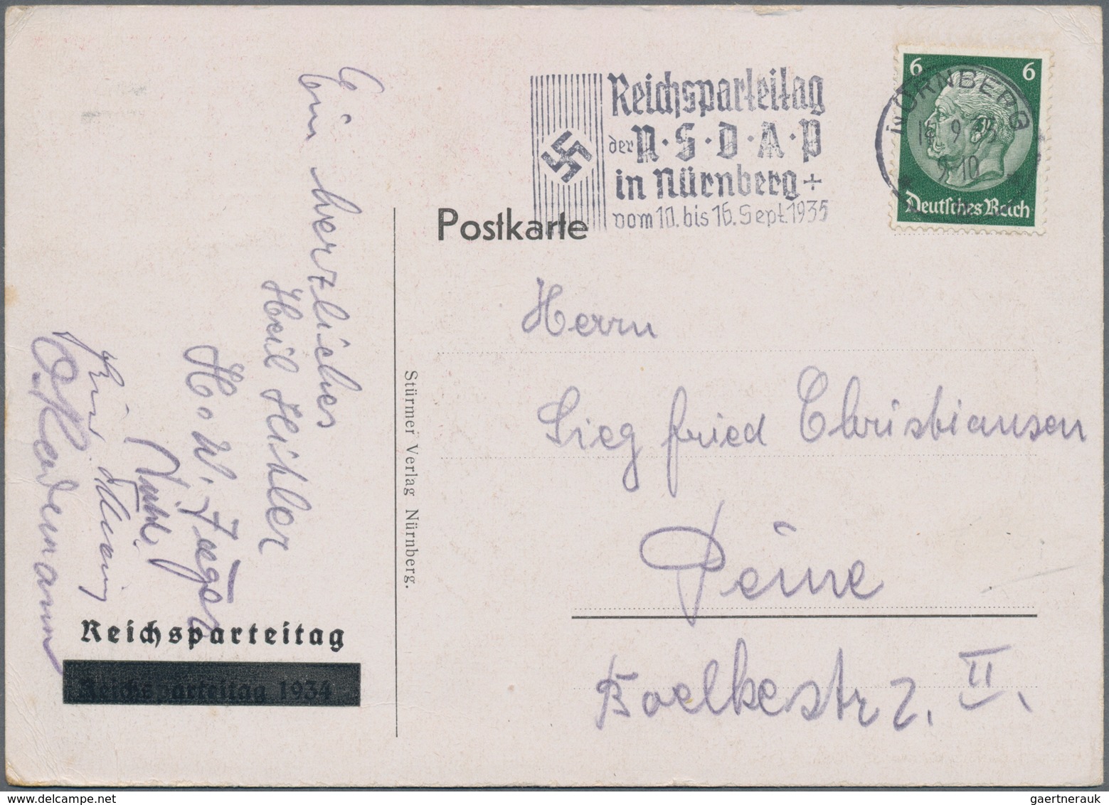 Ansichtskarten: Propaganda: 1935, "Nürnberg Die Stadt Der Reichsparteitage" Großformatige Kolorierte - Politieke Partijen & Verkiezingen
