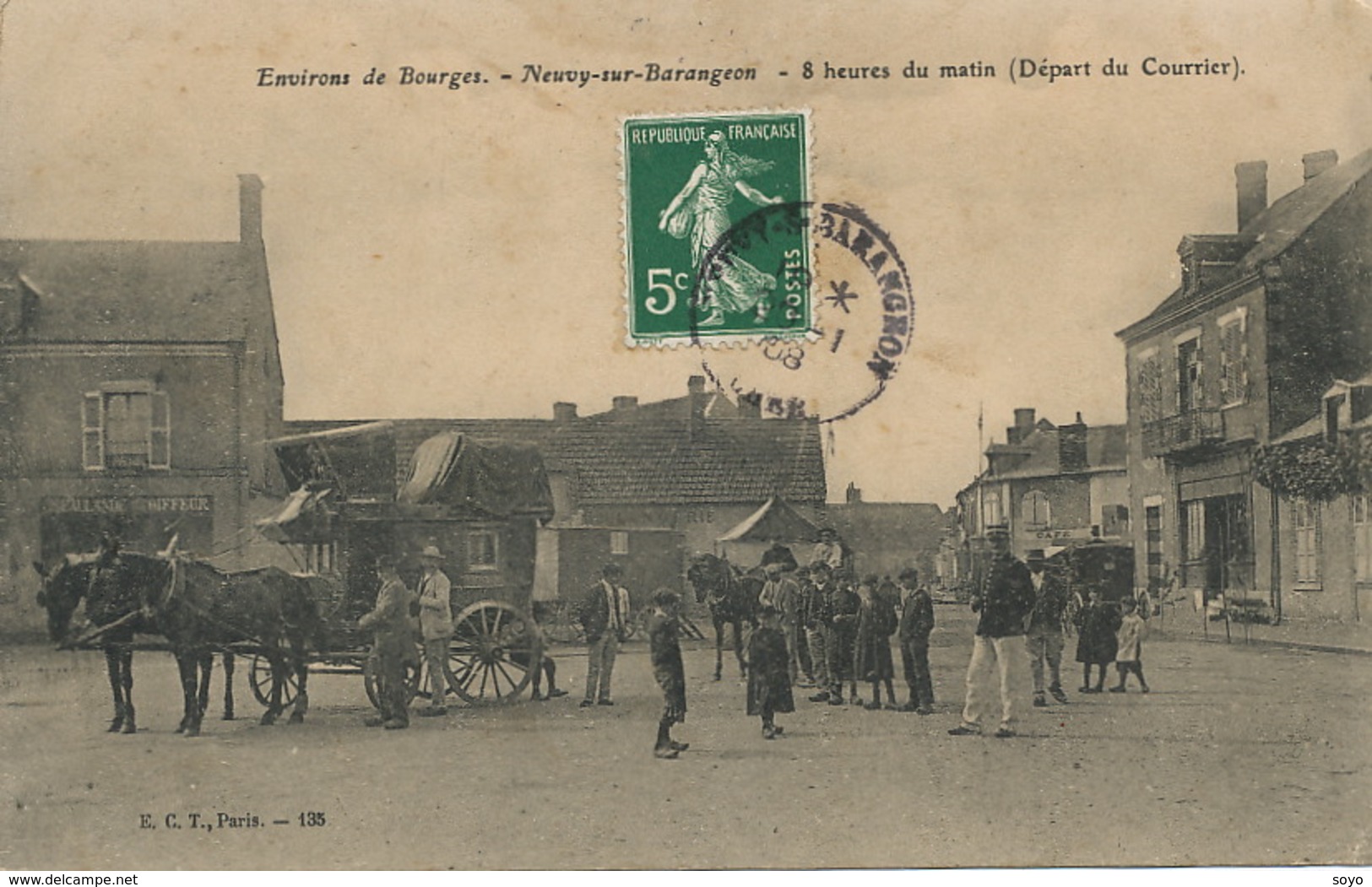 Attelage De Diligence Depart Du Courrier Neuvy Sur Barangeon. - Taxis & Cabs
