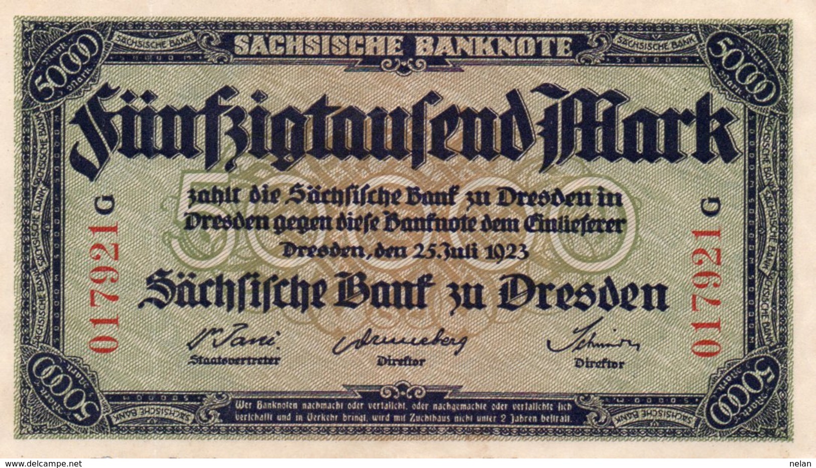 GERMANIA 50000 MARK 1923-Sachsische Bank-Bank Of Saxony DRESDEN-P-S959  XF++ - Non Classés