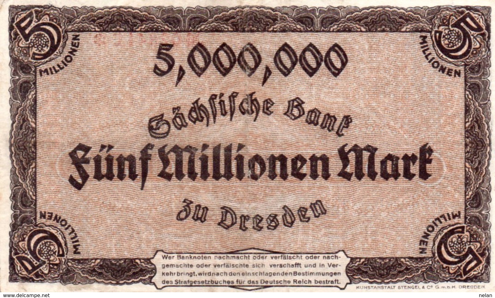 GERMANIA 5000000 MARK 1923-Sachsische Bank-Bank Of Saxony DRESDEN-P-S964  AUNC - Ohne Zuordnung