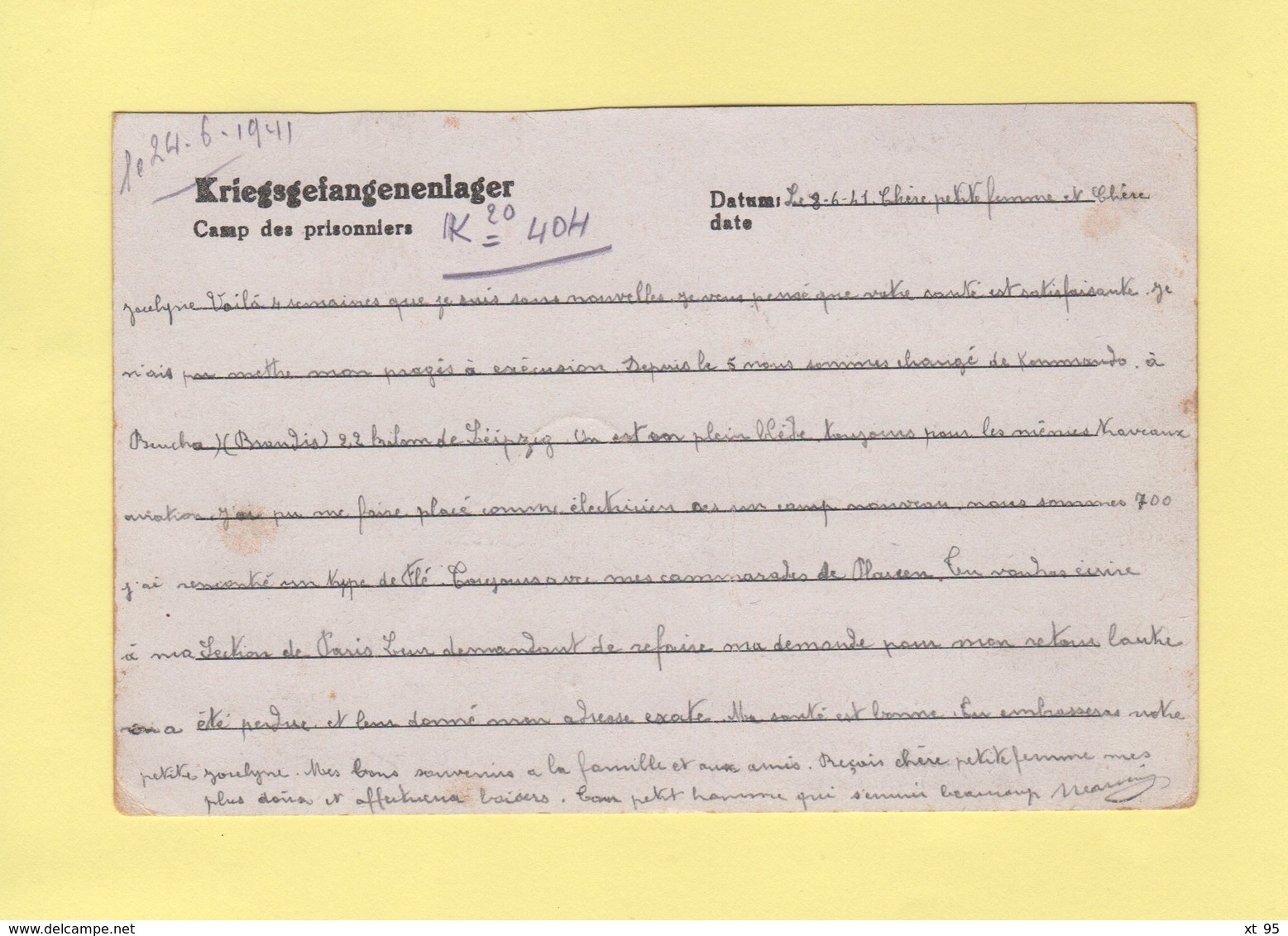 Correspondance De Prisonniers De Guerre - Stalag IV G - 18-6-1941 - Destination Sarthe - Oorlog 1939-45