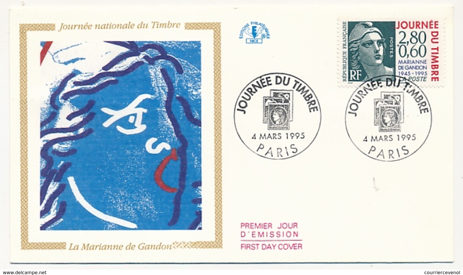 FRANCE - 75 PARIS - Journée Du Timbre 1995 Marianne De Gandon - 4 Mars 1995 - 1 Enveloppe + 1 Carte CEF - Stamp's Day